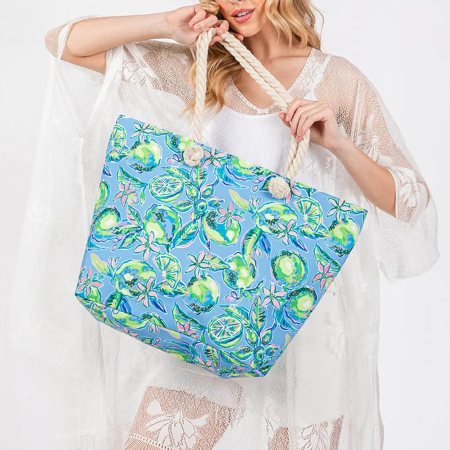 Floral Beach Tote Bag - Waterproof Polyester Shoulder Bag, Large — wholesale Bags & Backpacks by the case