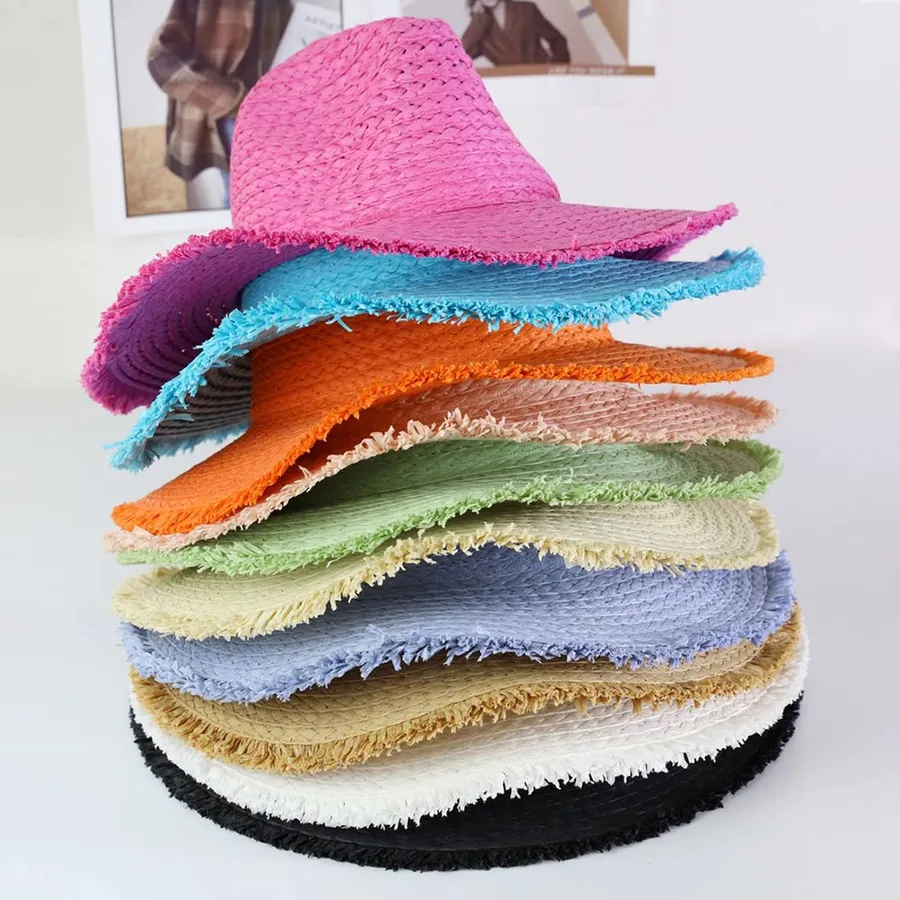 Frayed Solid Straw Sun Hat For Women's - Assorted — wholesale Apparel & Accessories by the case