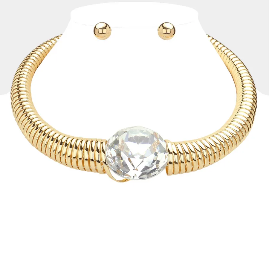 Stone Pointed Metal Coil Choker Necklace - Assorted — wholesale Apparel & Accessories by the case