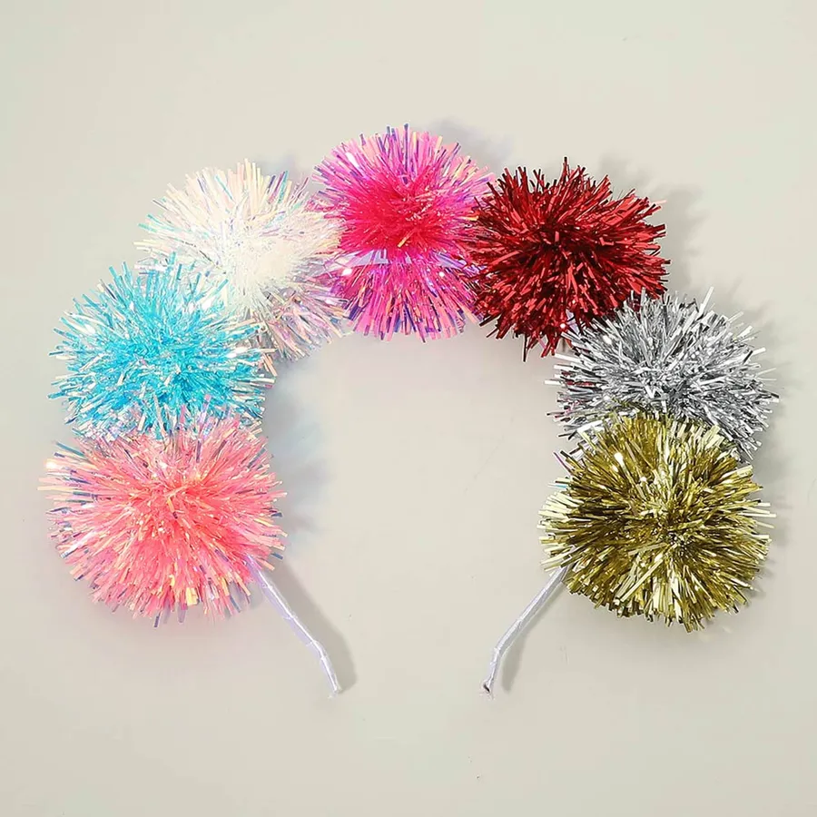 Sparkle Tinsel Pom Party Headband For Women's — wholesale Party & Gifts by the case