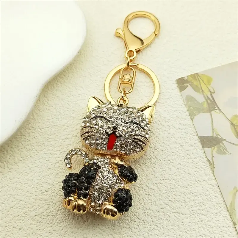 Cartoon Cat Keychain – Rhinestone Gold Kitty Keyring — wholesale Keychains & Charms by the case