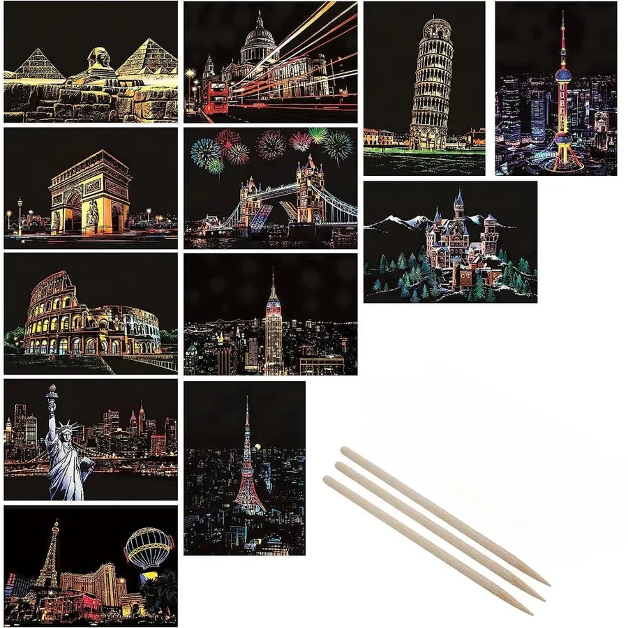 Night Scene Scratch Art Kit | Creative DIY Craft Gift — wholesale Toys & Games by the case