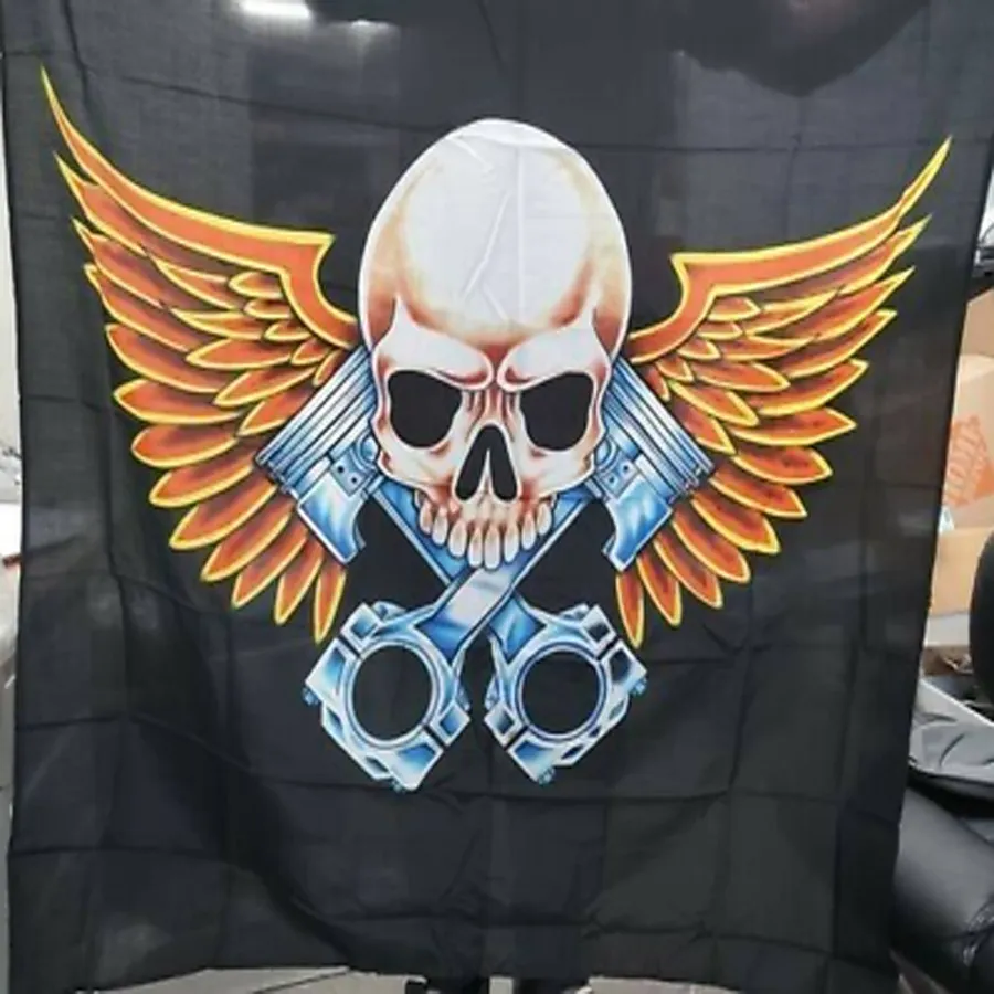 Skull Wall Banner - Biker Pistons and Wings Flag, 45x45 — wholesale Home & Décor by the case