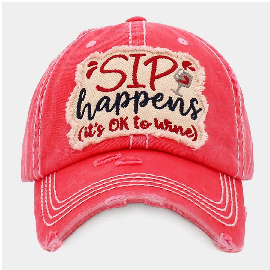 SIP HAPPENS ITS OK TO WINE Vintage Baseball Cap- Assorted — wholesale Apparel & Accessories by the case