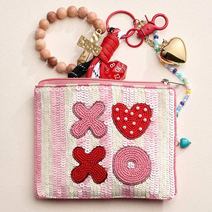 Valentine Message Stripped Beaded Mini Pouch Bag- Assorted — wholesale Seasonal & Holiday by the case