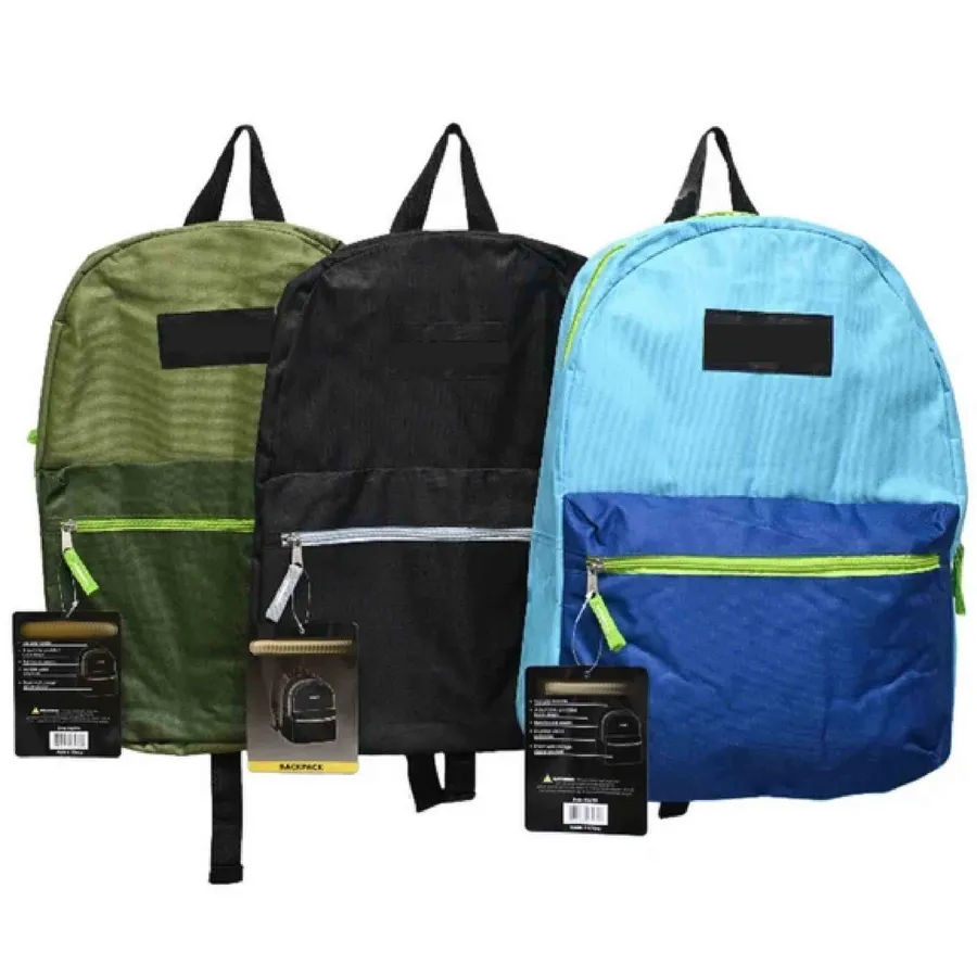 Unisex Everyday Backpack - Black, Blue, Green, 17-inch — wholesale Bags & Backpacks by the case
