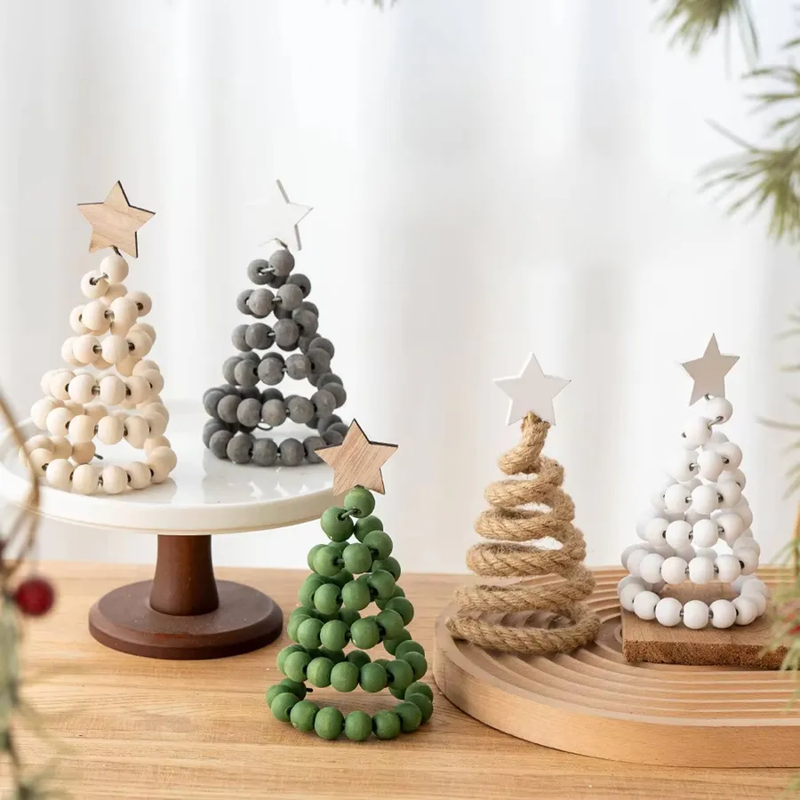 Wooden Christmas Tree Beads Ornament For Decor - Assorted — wholesale Seasonal & Holiday by the case