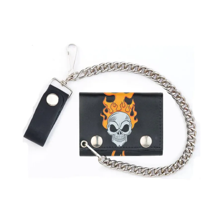 Men's Biker Leather Chain TriFold Wallet In Bulk — wholesale Bags & Backpacks by the case