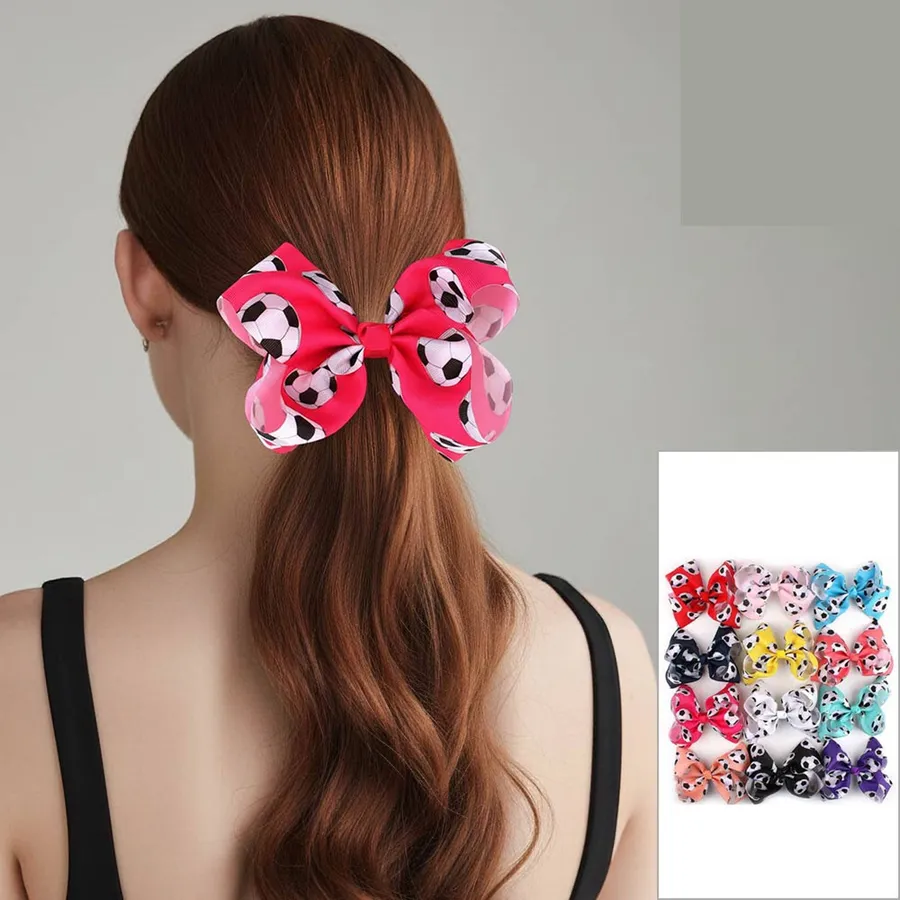Soccer Ball Themed Bow Hair Clips For Women's - Assorted — wholesale Apparel & Accessories by the case
