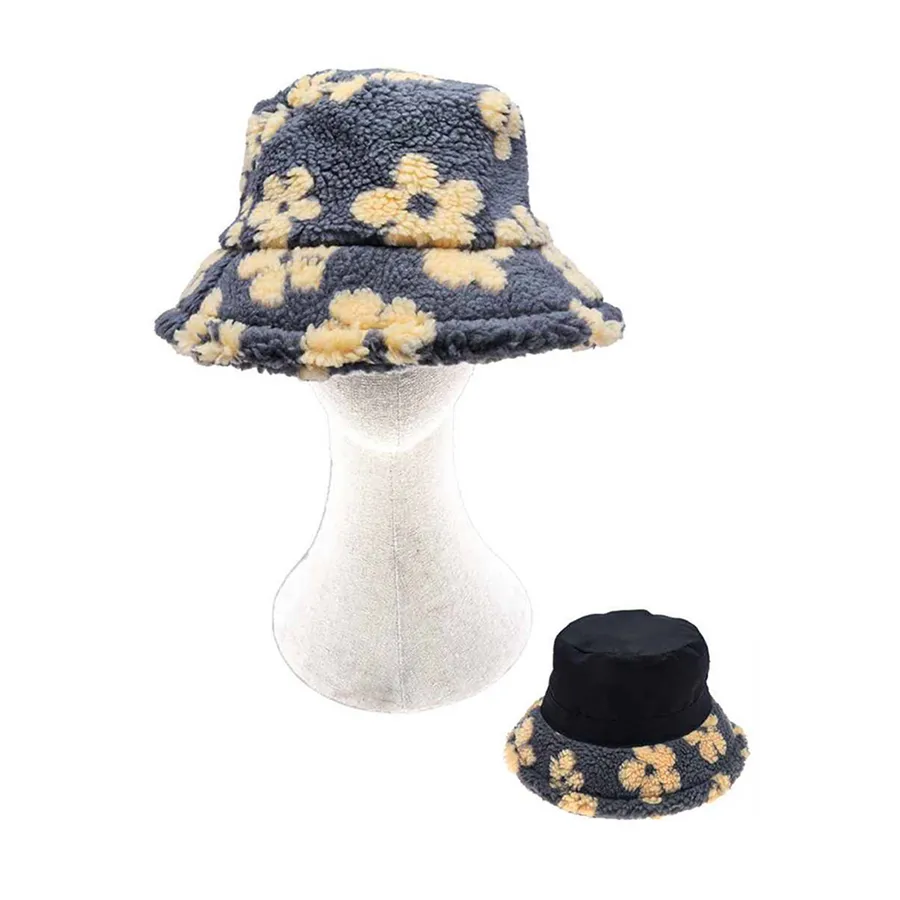 Faux Fur Plush Floral Pattern Bucket Hat - Assorted — wholesale Plush & Squishies by the case