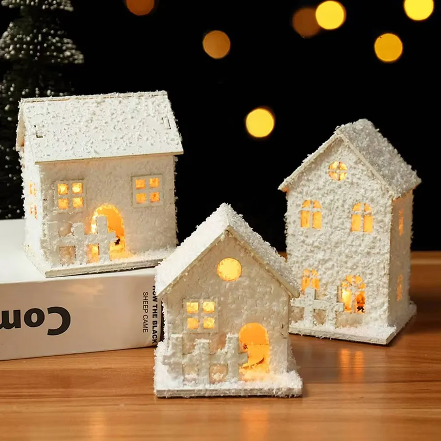Led Light Wooden House with Snowflake For Decor — wholesale Home & Décor by the case