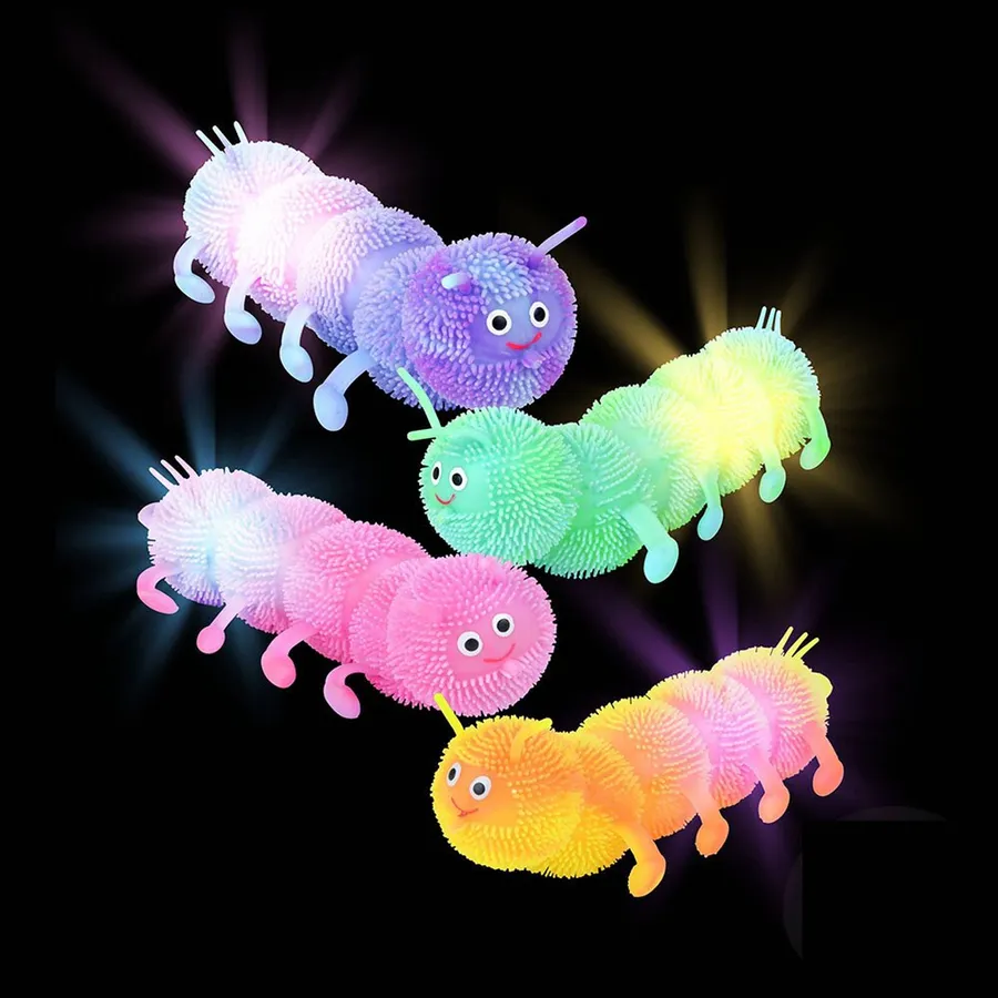 Sensory Toy Light Up Puffer Caterpillar - Kids Squeeze Fidget and Squishy Toy — wholesale Fidgets & Sensory by the case