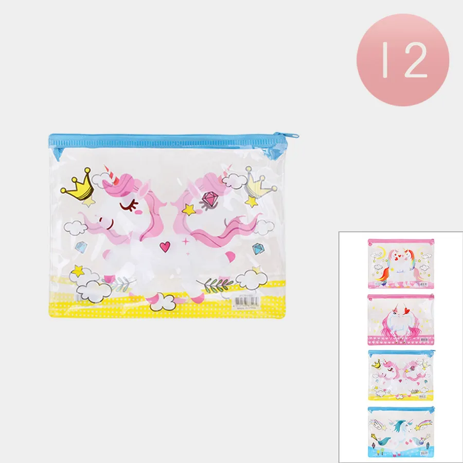 Printed Unicorn Transparent Pouch Bag For Kids- Assorted — wholesale Bags & Backpacks by the case