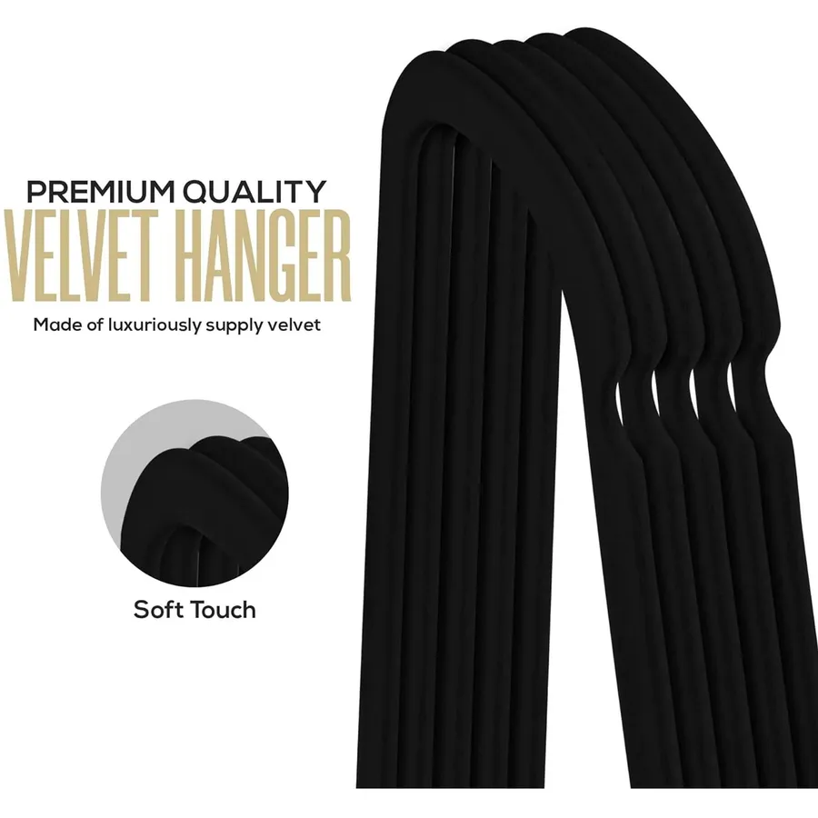 Velvet Hangers - Non-Slip Heavy Duty Clothes Hangers, Black, Set of 50 — wholesale More Wholesale Goods by the case