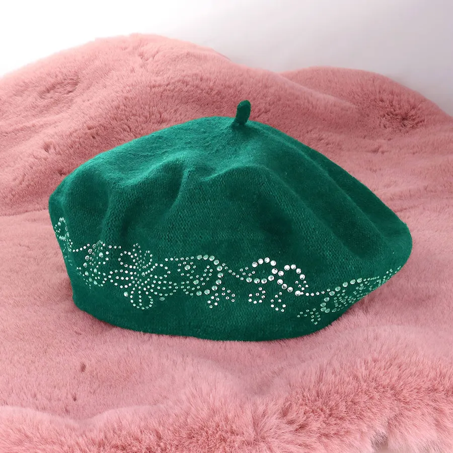 Flower Bling Studded Beret Hat For Women's - Assorted — wholesale Apparel & Accessories by the case