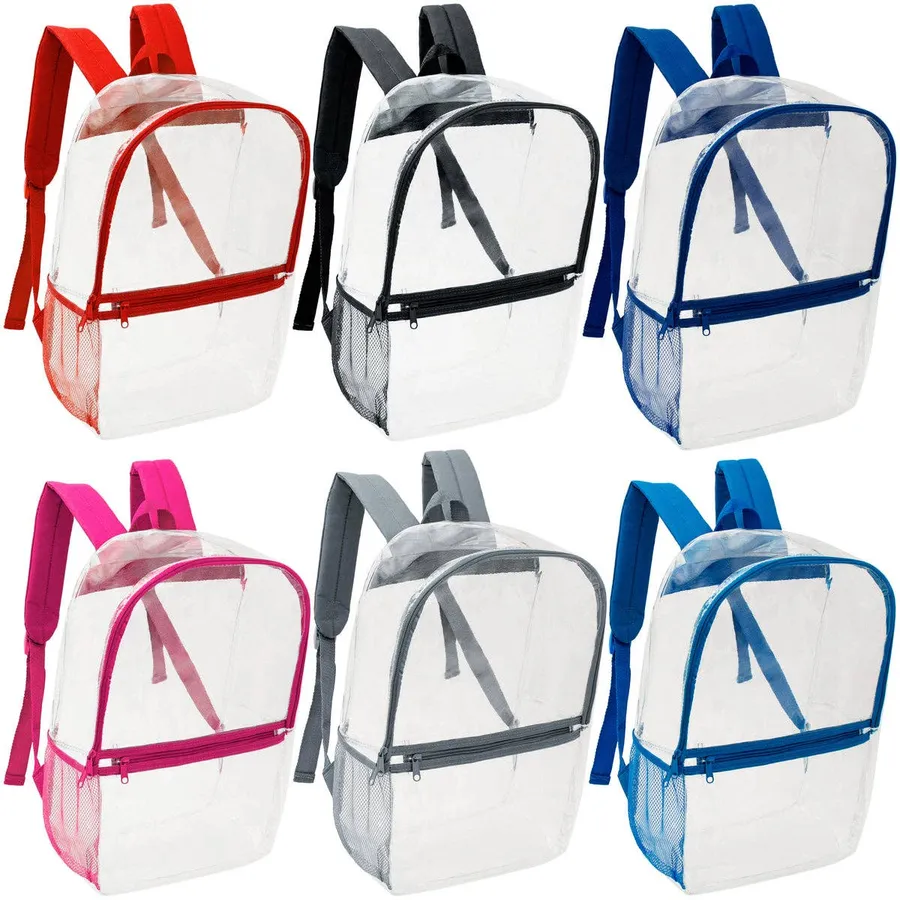 17-Inch Transparent PVC Backpack– Assorted Colours — wholesale Bags & Backpacks by the case