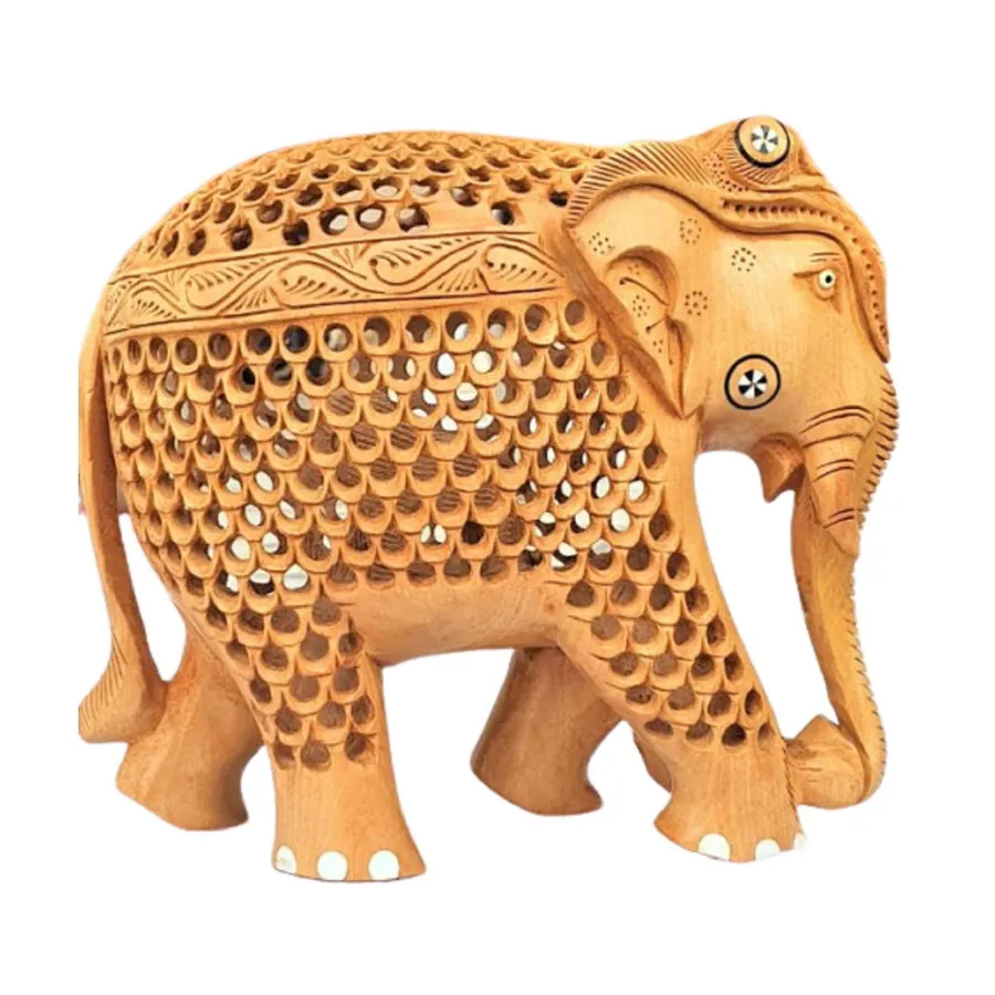 Hand Carved Wooden Elephant Sculpture - Intricate Undercut Design — wholesale Home & Décor by the case