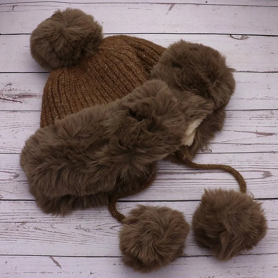 Faux Fur Earmuff Pom Pom Beanie Hat For Kids - Assorted — wholesale Apparel & Accessories by the case