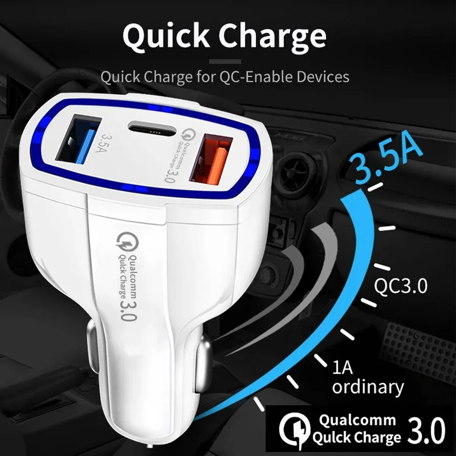 3-Port USB Fast Car Charger Adapter Type C Port for Android — wholesale Tech & Gadgets by the case