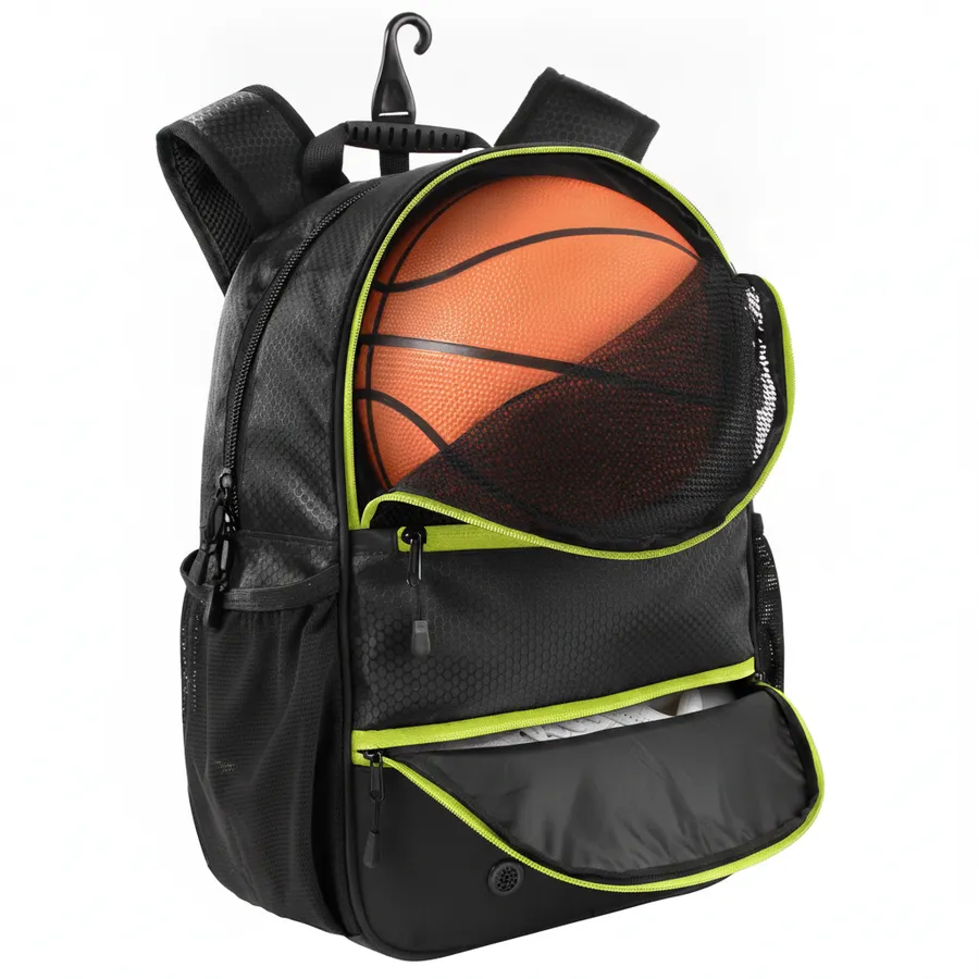 Sports Backpack with Ball and Shoe Compartment - Black Everyday Travel Bag — wholesale Bags & Backpacks by the case