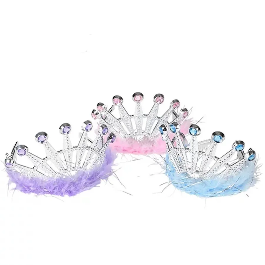 Feather Tiara Crown With Stone Kids Toy- Assorted — wholesale Toys & Games by the case