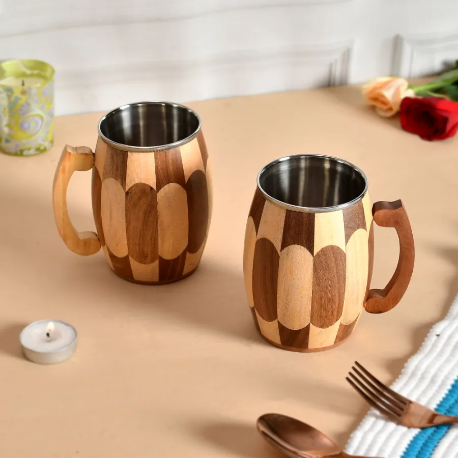 Wooden Coffee Mug - Handcrafted Artisanal Milk Cup, 8oz — wholesale Kitchen & Drinkware by the case
