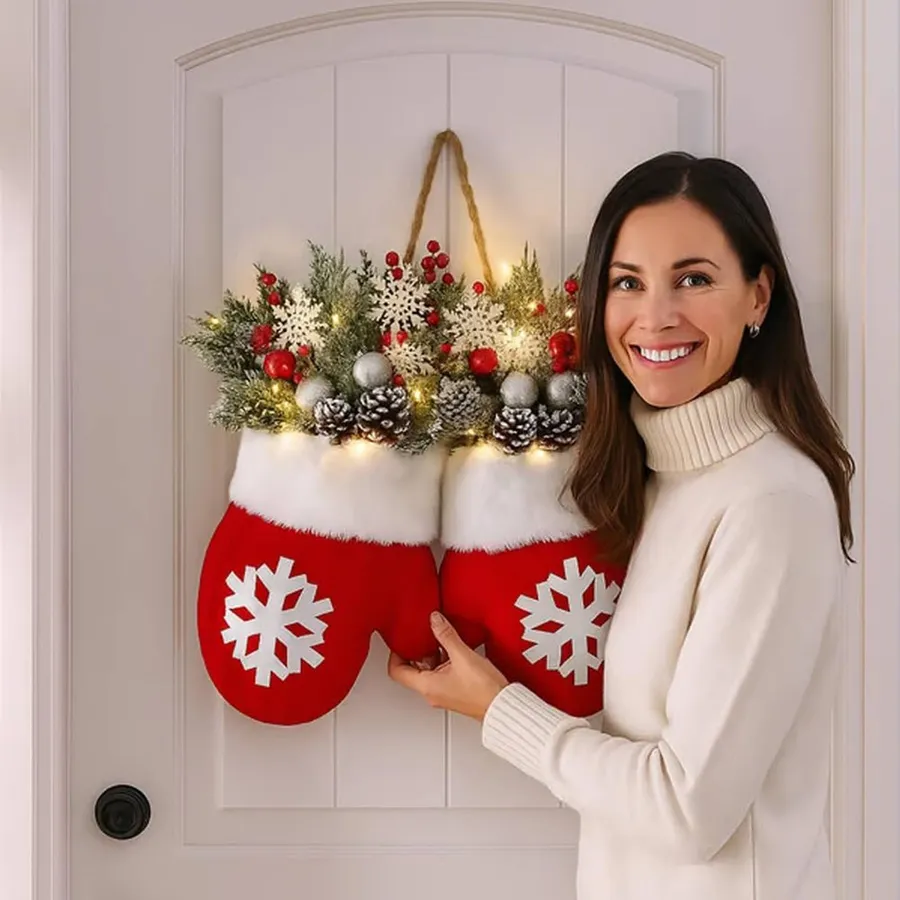 6ft Cozy Knit Mitten Garland - Festive Holiday Mantel Decor — wholesale Seasonal & Holiday by the case
