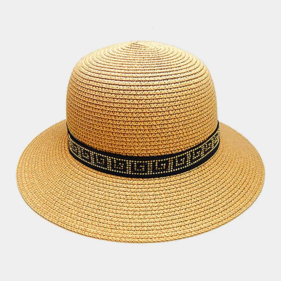 Greek Pattern Band Straw Sun Hat- Assorted — wholesale Apparel & Accessories by the case