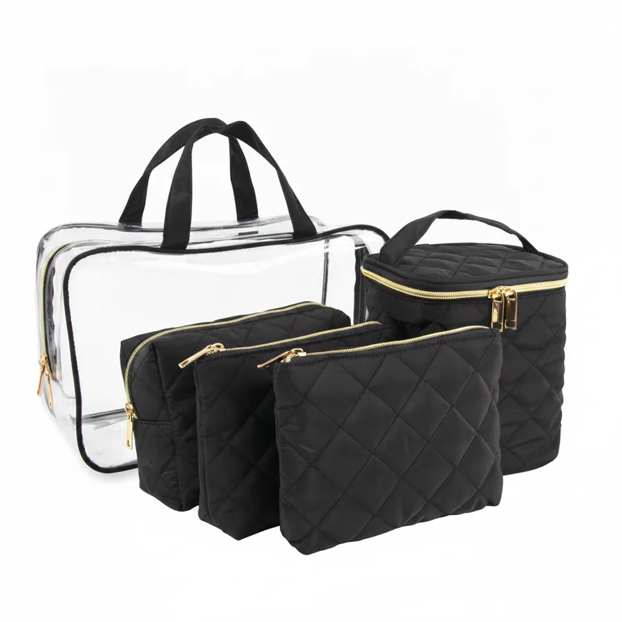 Clear Cosmetic Travel Case with Quilted Everyday Bags and Pouch - Black — wholesale Bags & Backpacks by the case