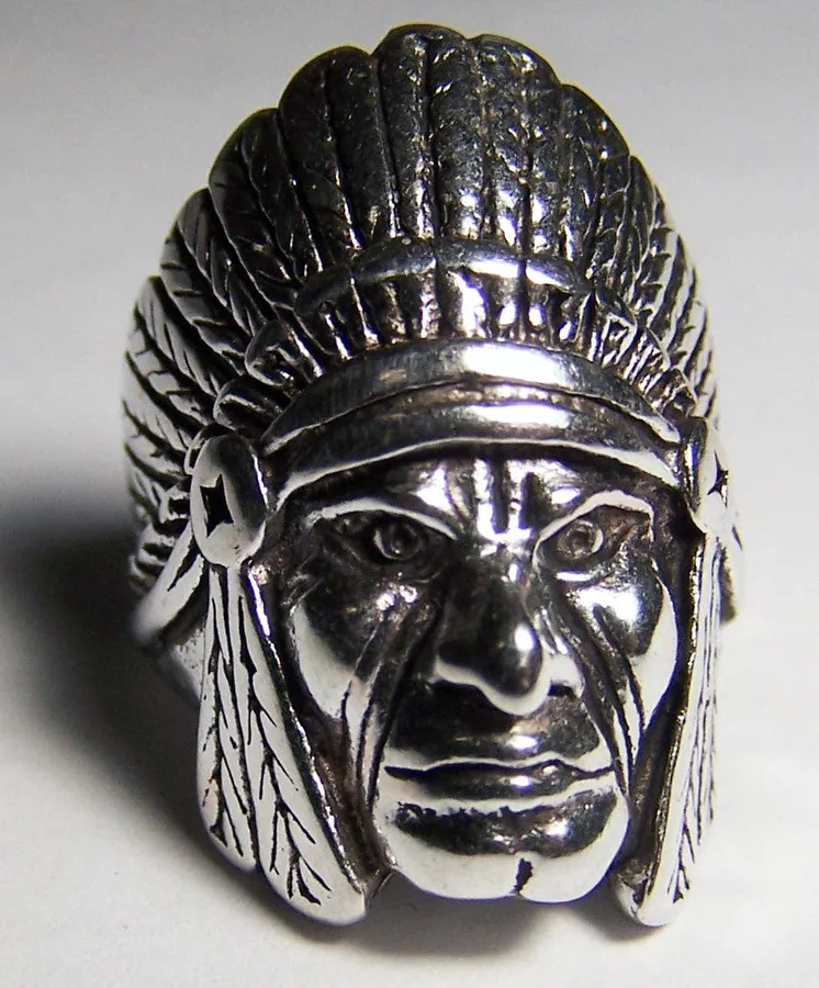 Wholesale Indian Chief Face Design Silver Unisex Biker Ring (MOQ-6) — wholesale More Wholesale Goods by the case