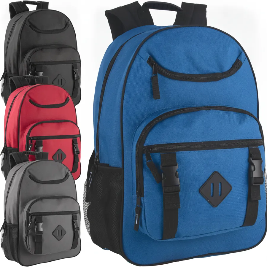 18-Inch Double Buckle Laptop Backpack - Classic Commuter, Travel, and School Daypack — wholesale Bags & Backpacks by the case