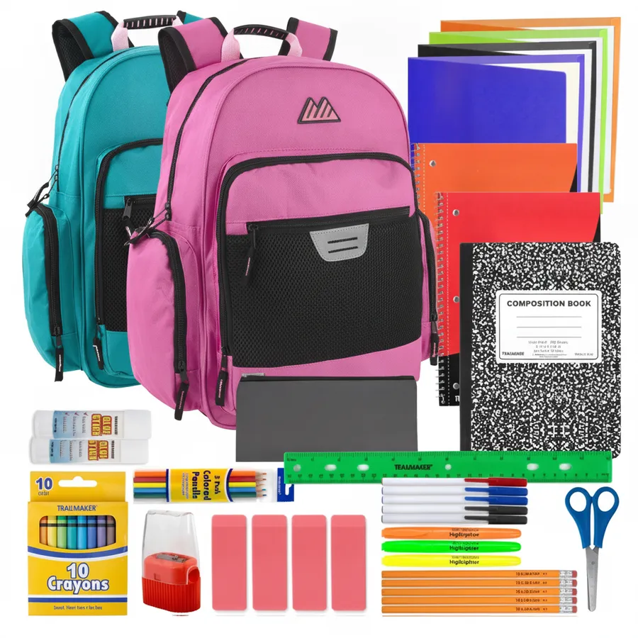 18-inch Bulk Multi Pocket Reflective Collegiate Backpack with Laptop Section with School Supply Kit - 2 Girl C — wholesale Bags & Backpacks by the case