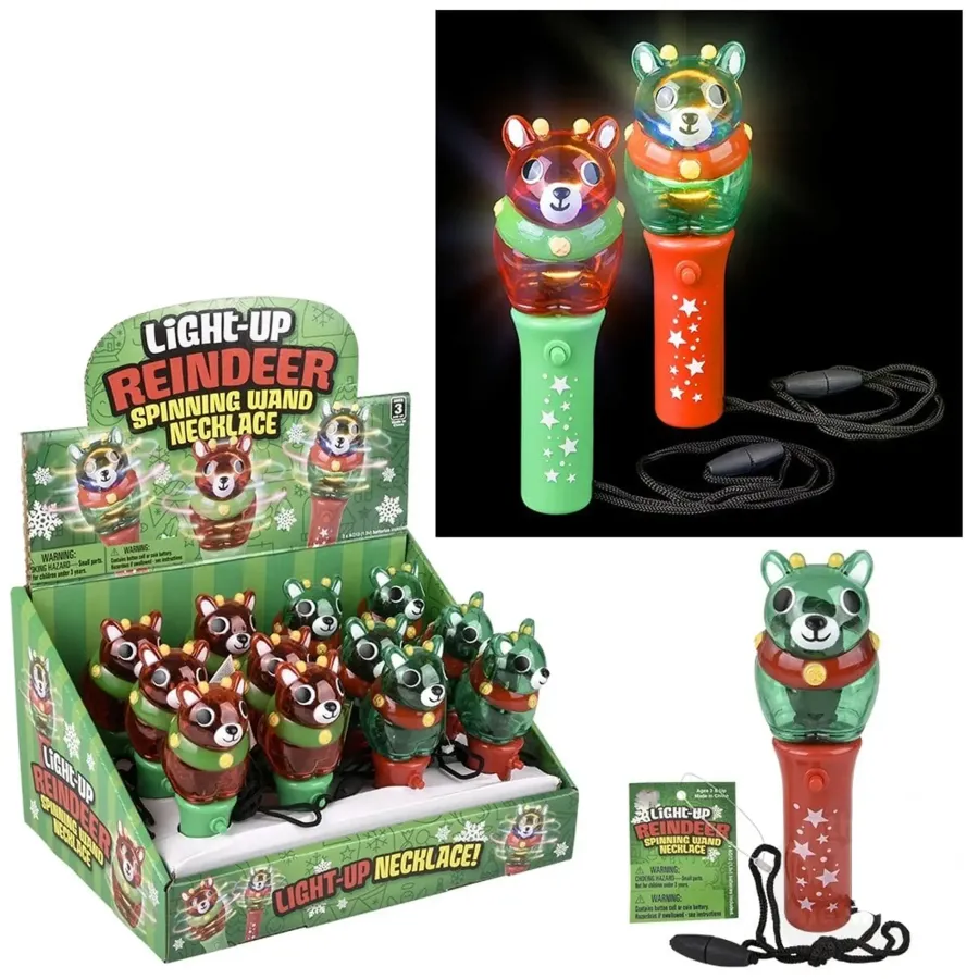 Holiday Light Up Reindeer Spinning Wand Necklace Kids Toy — wholesale Seasonal & Holiday by the case