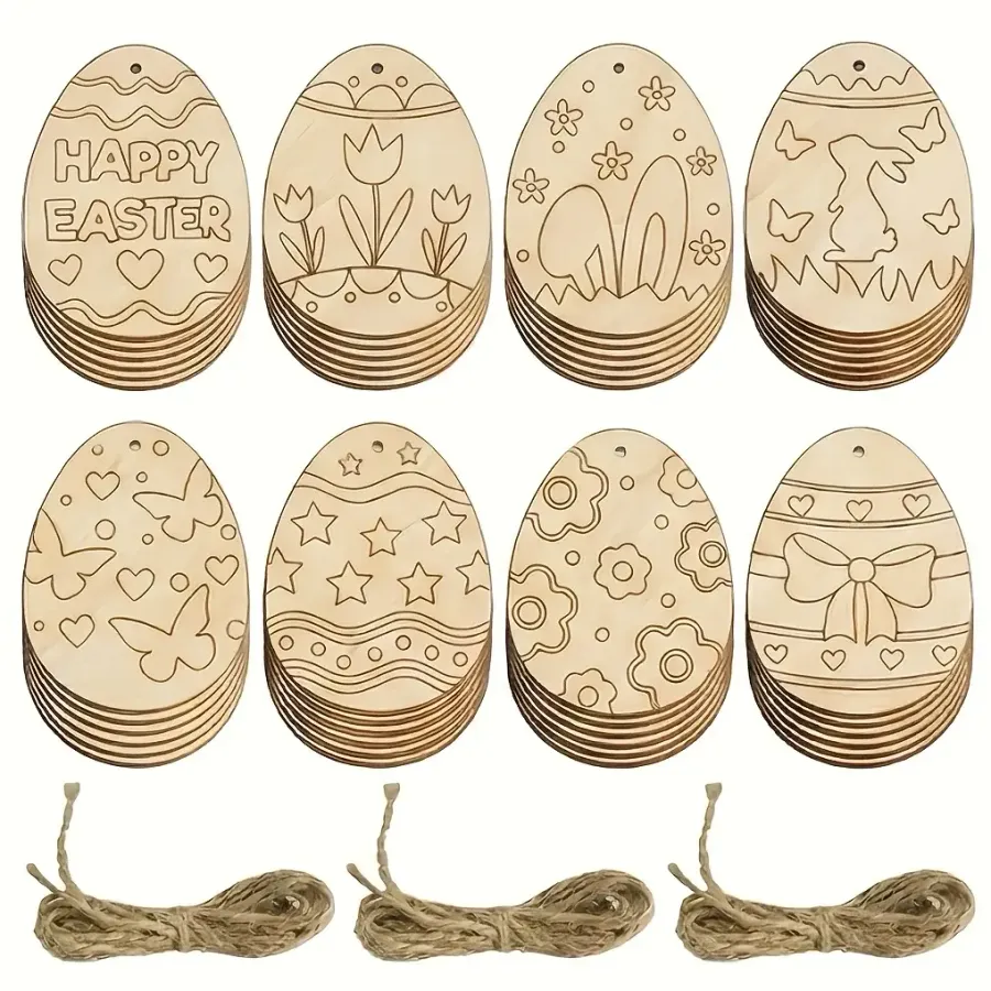 16pcs Wooden Easter Egg Hanging Ornaments – DIY Craft — wholesale Seasonal & Holiday by the case