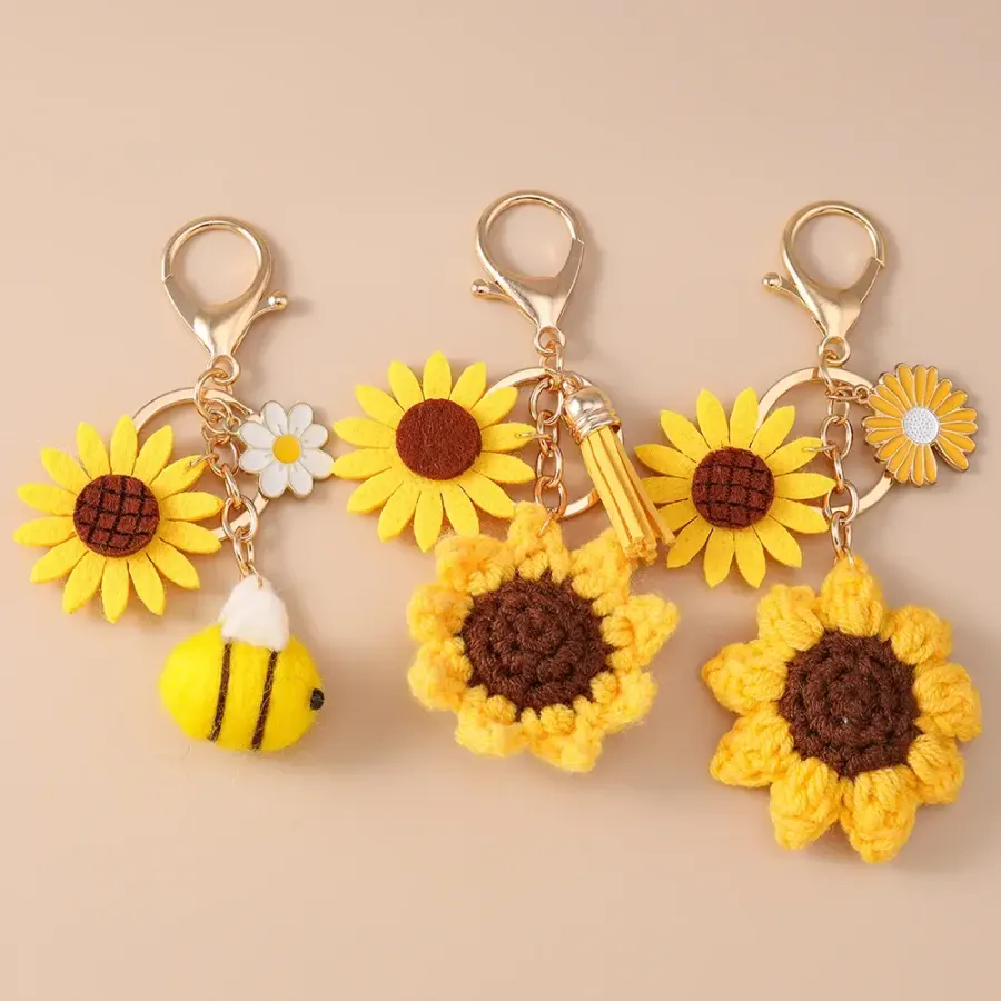 Crocheted Sunflower & Bee Key Ring – Easter Assortments — wholesale Seasonal & Holiday by the case