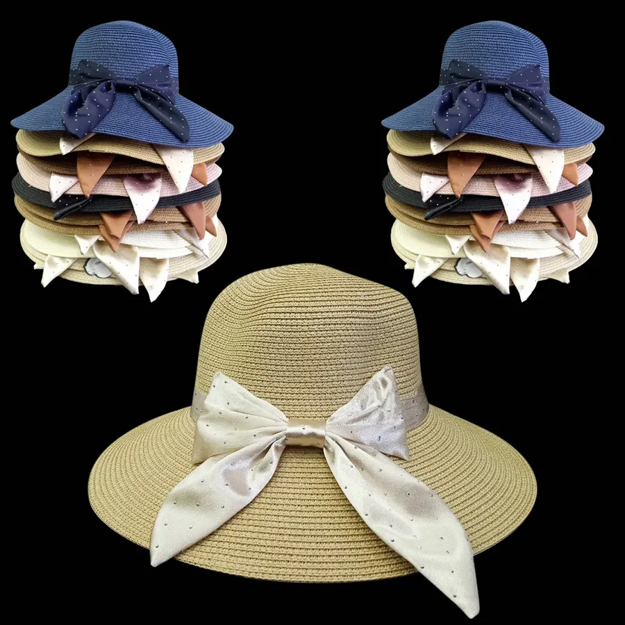 Straw Sun Hat with Elegant Bow Wide Brim Summer Hat — wholesale Apparel & Accessories by the case