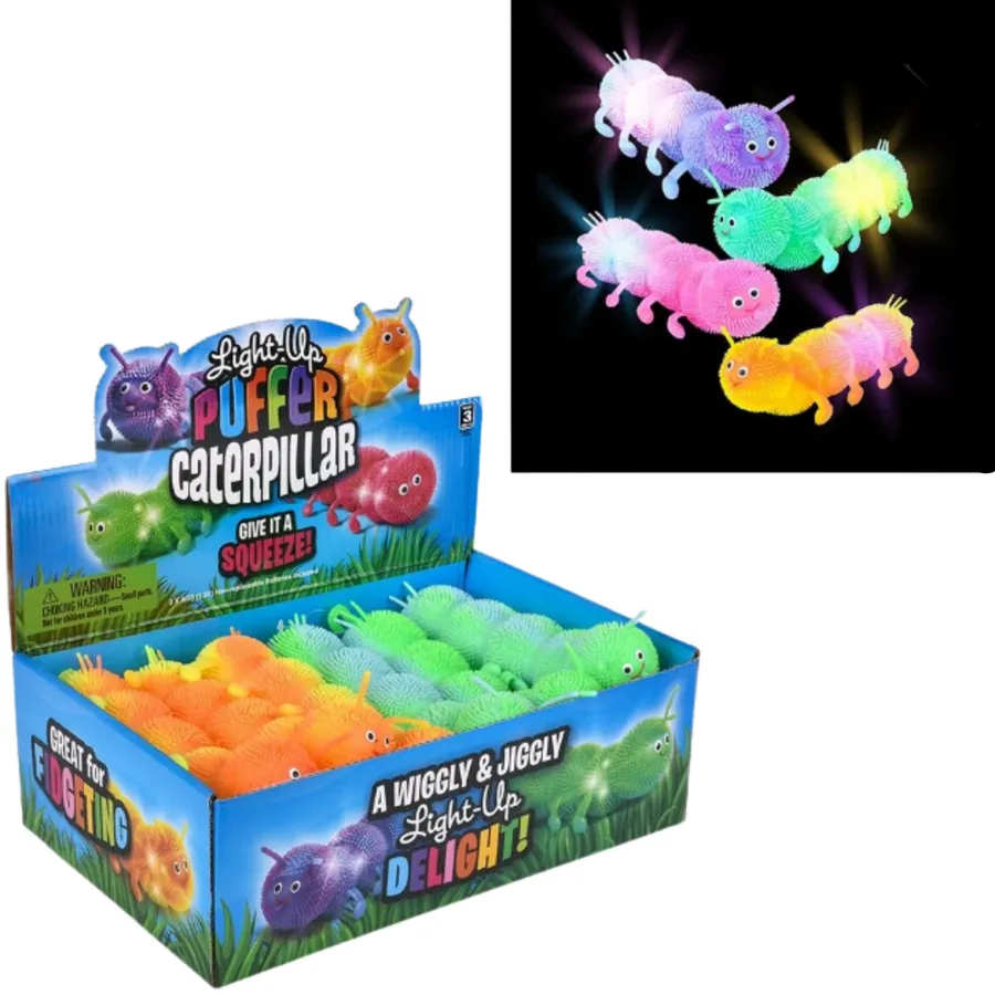 Light-Up & Puffer Caterpillar Fidget Kids Toy- Assorted — wholesale Fidgets & Sensory by the case