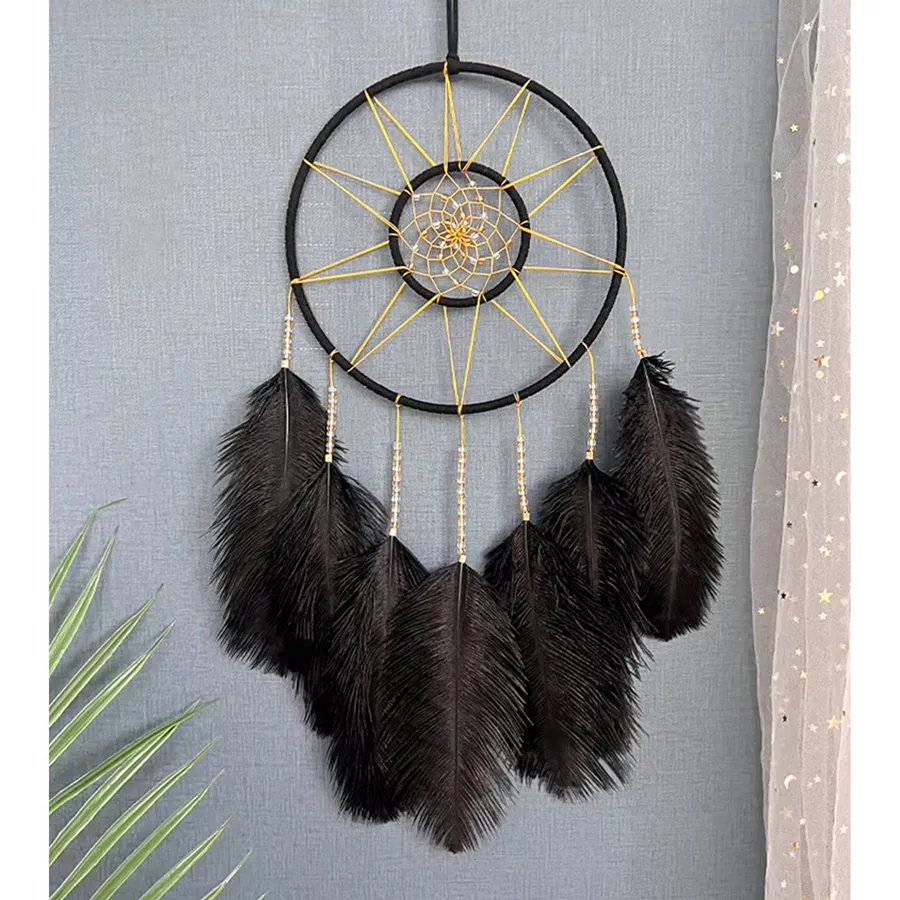 Hand Woven Black Feather Dream Catcher For Home Décor — wholesale Home & Décor by the case