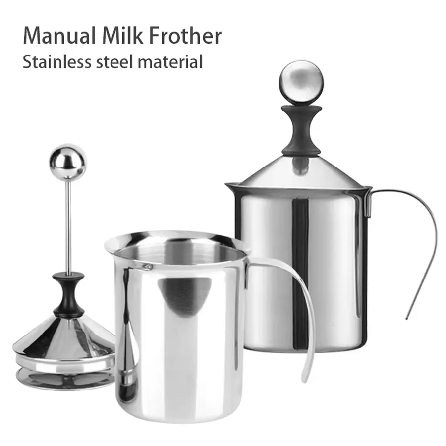 Handheld Milk Frother - Manual Stainless Steel Double Mesh Foamer, 400ml — wholesale Kitchen & Drinkware by the case