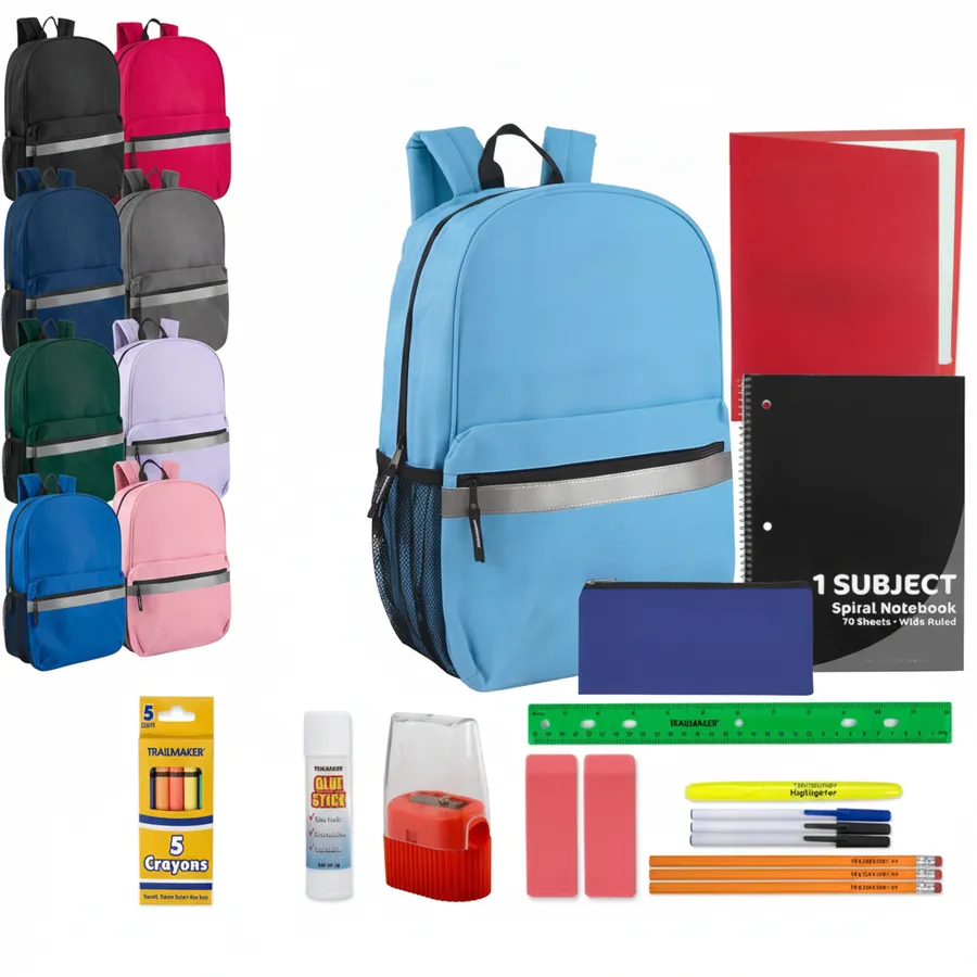 17-Inch Reflective Safety Backpack with School Supplies Kit - Everyday Kids Bags in Assorted Colors — wholesale Bags & Backpacks by the case