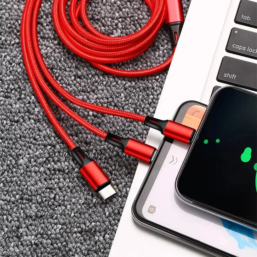 0907GG 3 In 1 Micro USB Type C Charger Cable Multi Usb Port Multiple Usb Charging Cord Usbc Mobile Phone Wire For Type-C — wholesale Tech & Gadgets by the case