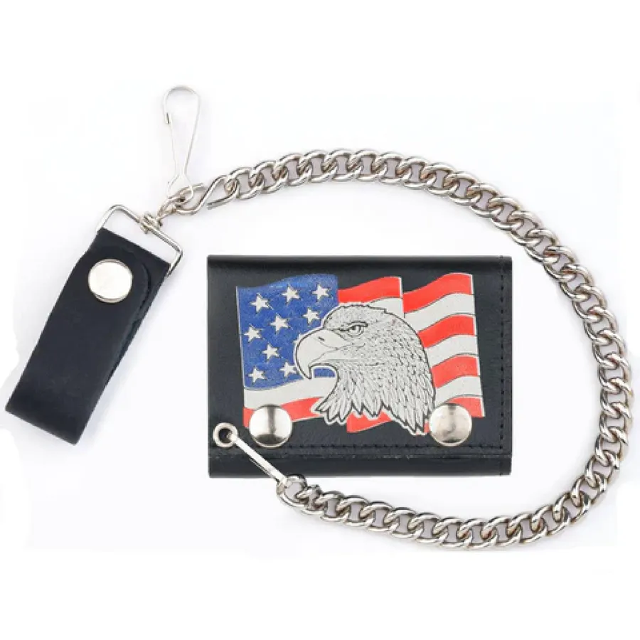 USA Flag Eagle Head Trifold Leather Wallets — wholesale Bags & Backpacks by the case