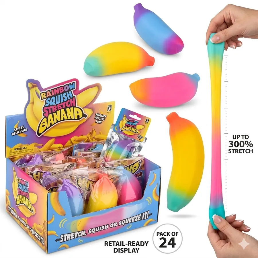 Squishy Rainbow Banana Stretchy Fidget Toy - Kids Sensory Stress Relief — wholesale Fidgets & Sensory by the case