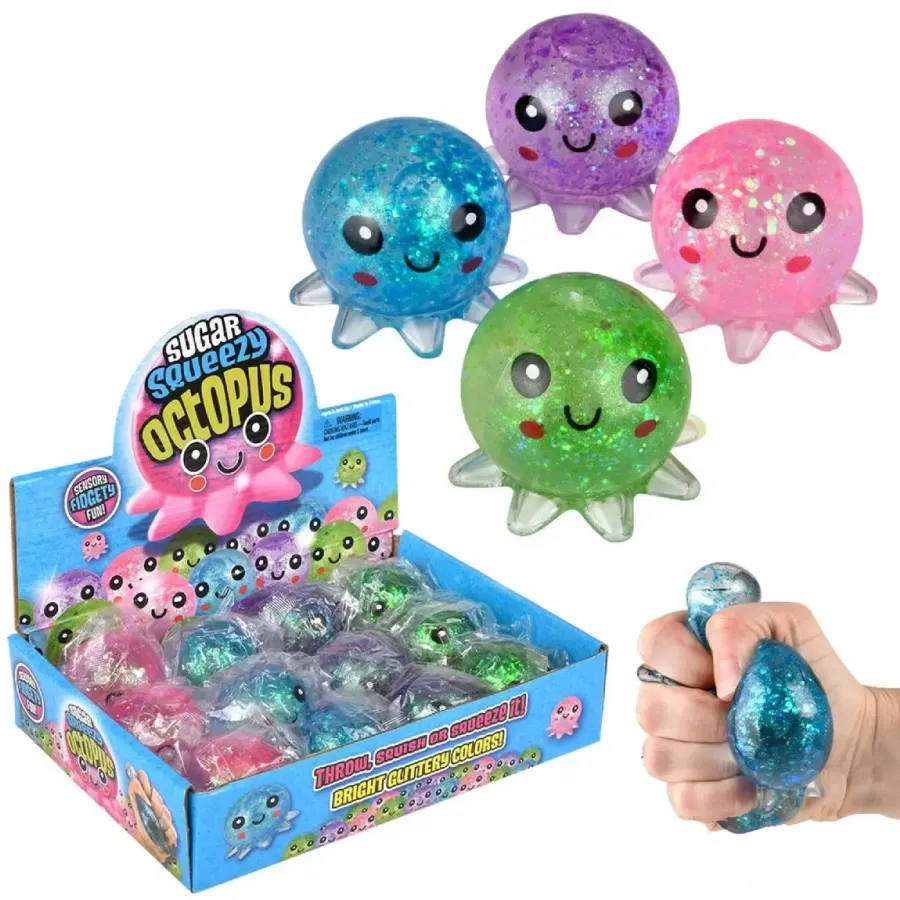 Octopus Squishy Sugar Glitter Fidget Kids Toy- Assorted — wholesale Fidgets & Sensory by the case