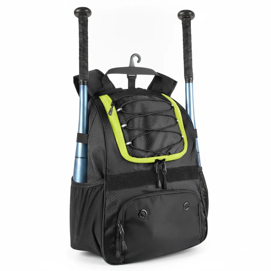 Baseball Backpack with Shoe Compartment and Bat Holder - Black Everyday Sports Travel Bag — wholesale Bags & Backpacks by the case