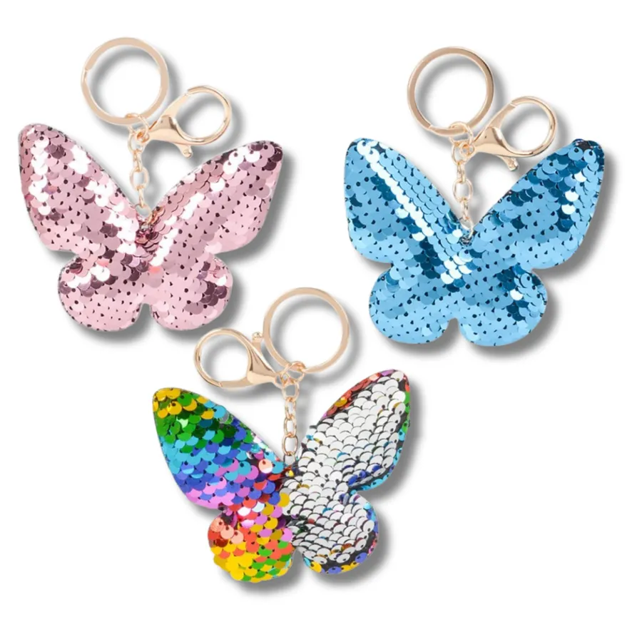 Flip Sequin Butterfly Keychain Toy - Assorted — wholesale Keychains & Charms by the case