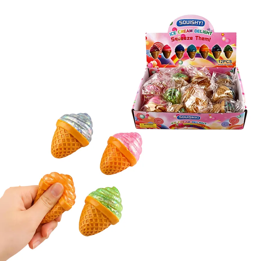 Ice Cream Cone Glitter Soft Squeeze Kids Toy- Assorted — wholesale Fidgets & Sensory by the case