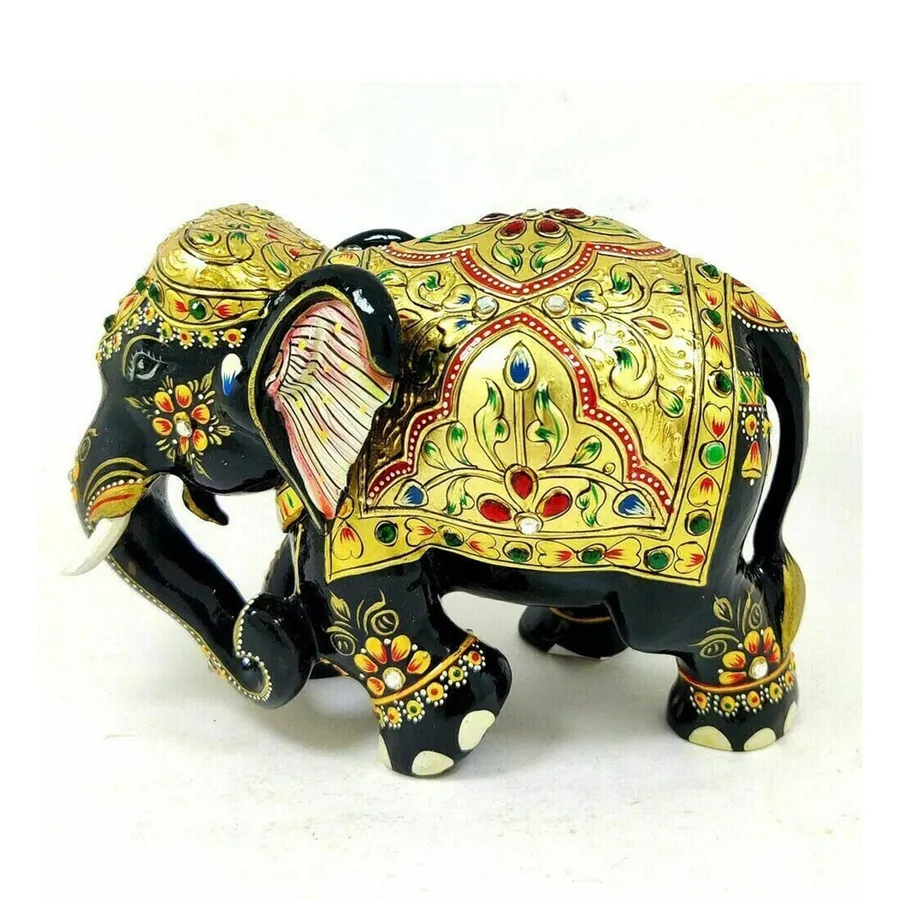 Hand Carved Wooden Elephant Figurine - Black Antique Decorative Statue — wholesale Home & Décor by the case