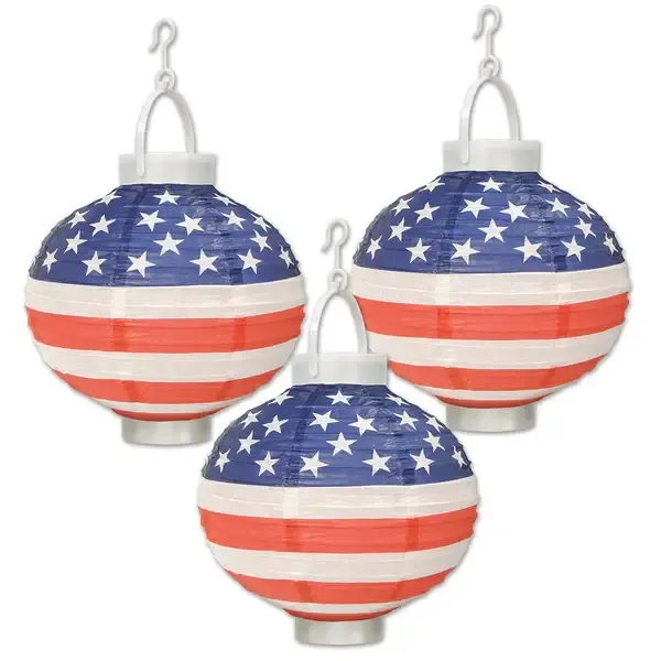 Patriotic Paper Lanterns - LED Light Up 4th of July Decor, 8-Inch — wholesale Home & Décor by the case
