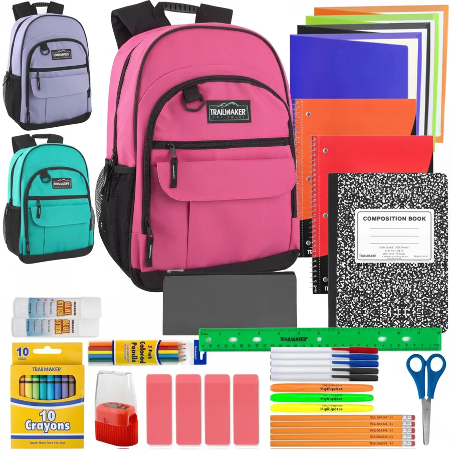18-Inch Multi-Pocket School Backpack with Front Flap and Matching Stationery Kit — wholesale Bags & Backpacks by the case